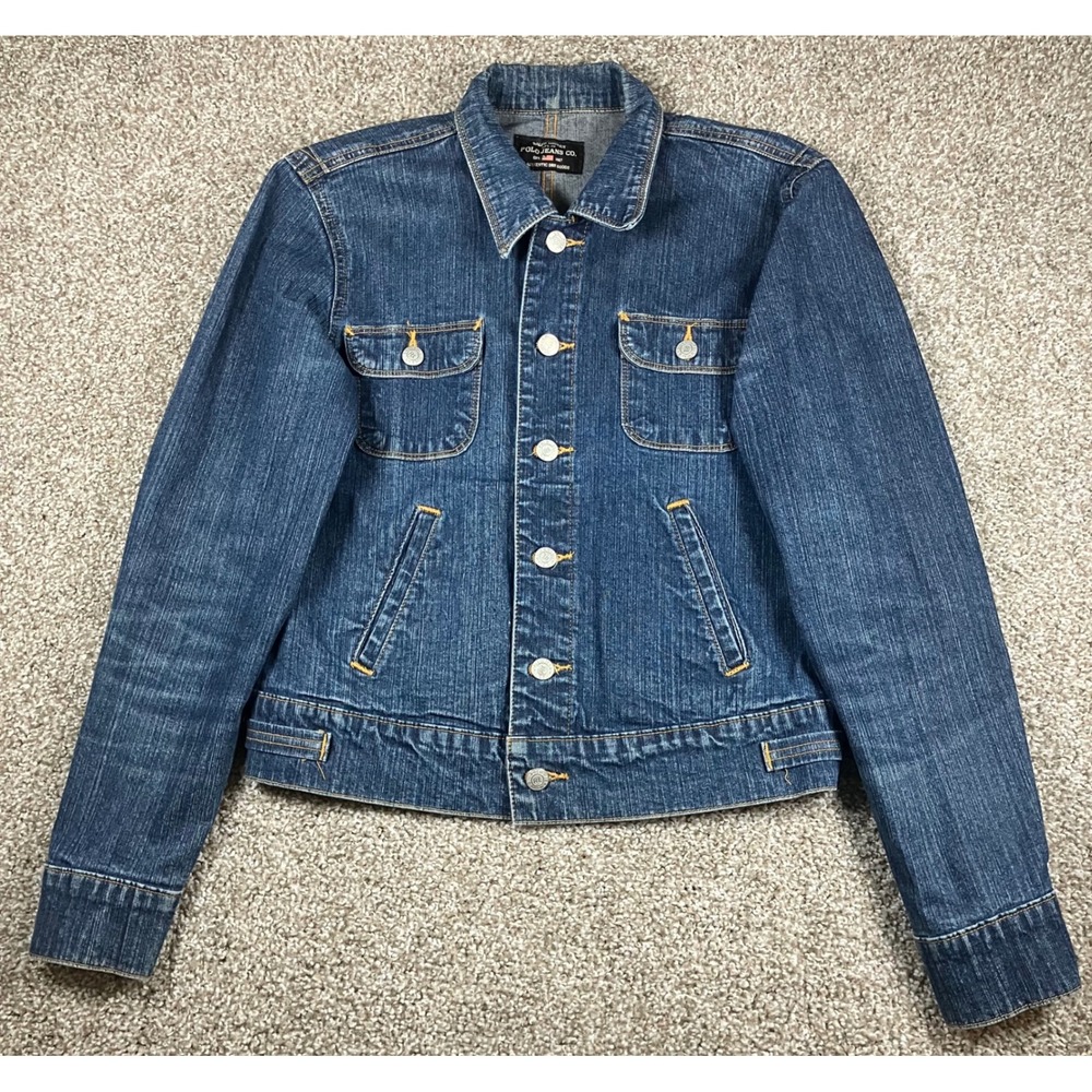 Polo Jeans Co Ralph Lauren Denim Jacket  Blue Trucker Women's Small Side Buckles